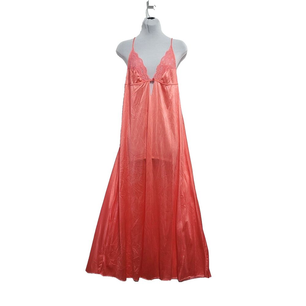 Vtg Maxi babydoll satin Slip Dress Nightgown Flair M coquette boho lace festival